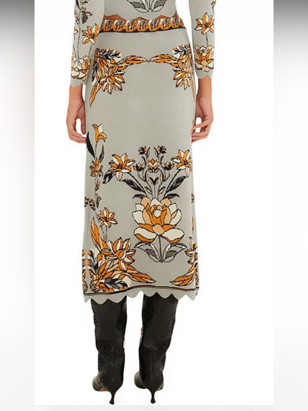 NWT🌷FARM Rio Stained Glass Beauty Printed Scalloped Hem Knit Midi Skirt - Picture 3 of 13